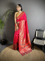Thumbnail for Joban Fashion Pink Soft Lichi Silk Multicolour Minakari Weaving Saree - Distacart