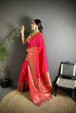 Thumbnail for Joban Fashion Pink Soft Lichi Silk Multicolour Minakari Weaving Saree - Distacart