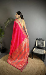 Thumbnail for Joban Fashion Pink Soft Lichi Silk Multicolour Minakari Weaving Saree - Distacart