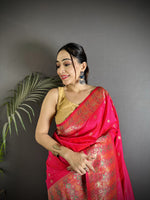 Thumbnail for Joban Fashion Pink Soft Lichi Silk Multicolour Minakari Weaving Saree - Distacart