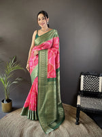 Thumbnail for Joban Fashion Pink Soft Lichi Silk Rangcut Jacquard weave Saree - Distacart