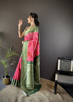 Thumbnail for Joban Fashion Pink Soft Lichi Silk Rangcut Jacquard weave Saree - Distacart