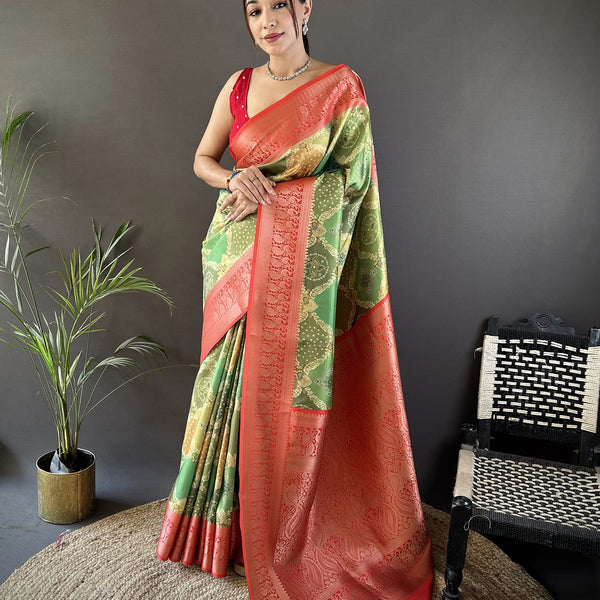 Joban Fashion Olive Green Soft Lichi Silk Rangcut Jacquard weave Saree - Distacart