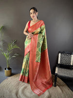 Thumbnail for Joban Fashion Olive Green Soft Lichi Silk Rangcut Jacquard weave Saree - Distacart