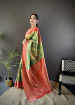 Thumbnail for Joban Fashion Olive Green Soft Lichi Silk Rangcut Jacquard weave Saree - Distacart