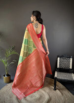 Thumbnail for Joban Fashion Olive Green Soft Lichi Silk Rangcut Jacquard weave Saree - Distacart