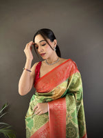 Thumbnail for Joban Fashion Olive Green Soft Lichi Silk Rangcut Jacquard weave Saree - Distacart
