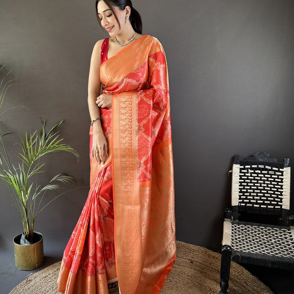 Joban Fashion Orange Soft Lichi Silk Rangcut Jacquard weave Saree - Distacart