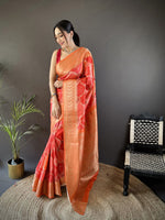 Thumbnail for Joban Fashion Orange Soft Lichi Silk Rangcut Jacquard weave Saree - Distacart