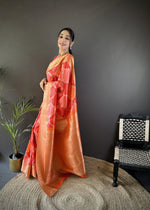 Thumbnail for Joban Fashion Orange Soft Lichi Silk Rangcut Jacquard weave Saree - Distacart
