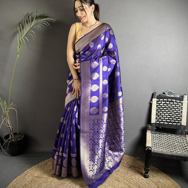 Joban Fashion Purple Soft Banarasi Silk Jacquard Weaving Saree - Distacart