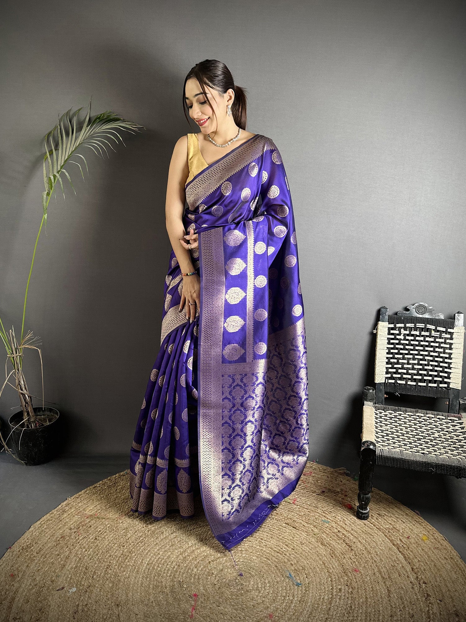 Joban Fashion Purple Soft Banarasi Silk Jacquard Weaving Saree - Distacart