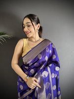Thumbnail for Joban Fashion Purple Soft Banarasi Silk Jacquard Weaving Saree - Distacart