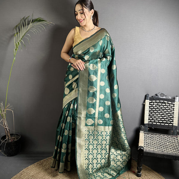 Joban Fashion Green Soft Banarasi Silk Jacquard Weaving Saree - Distacart