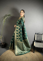 Thumbnail for Joban Fashion Green Soft Banarasi Silk Jacquard Weaving Saree - Distacart