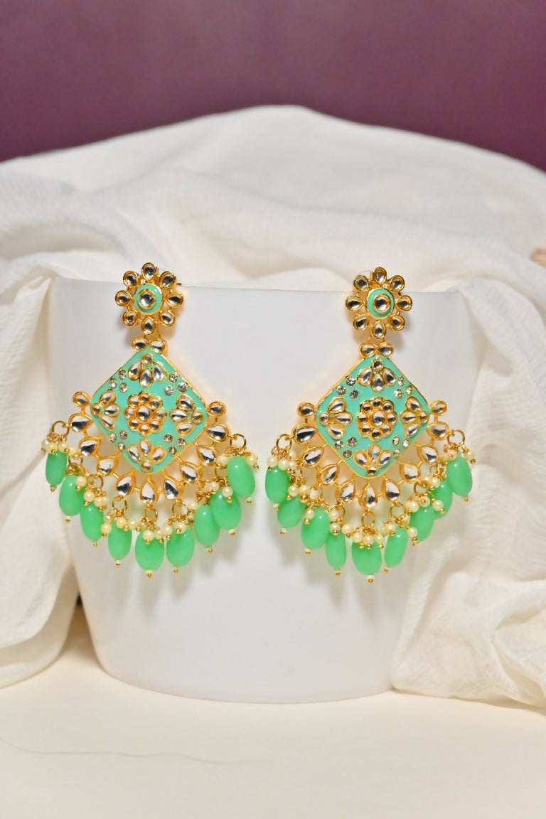 Sea Green And Gold Ethnic Meenakari Enamel Jhumki Earrings By House of Ree - Distacart