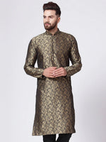 Thumbnail for Jompers Men's Golden & Black Self Design Kurta Only - Distacart