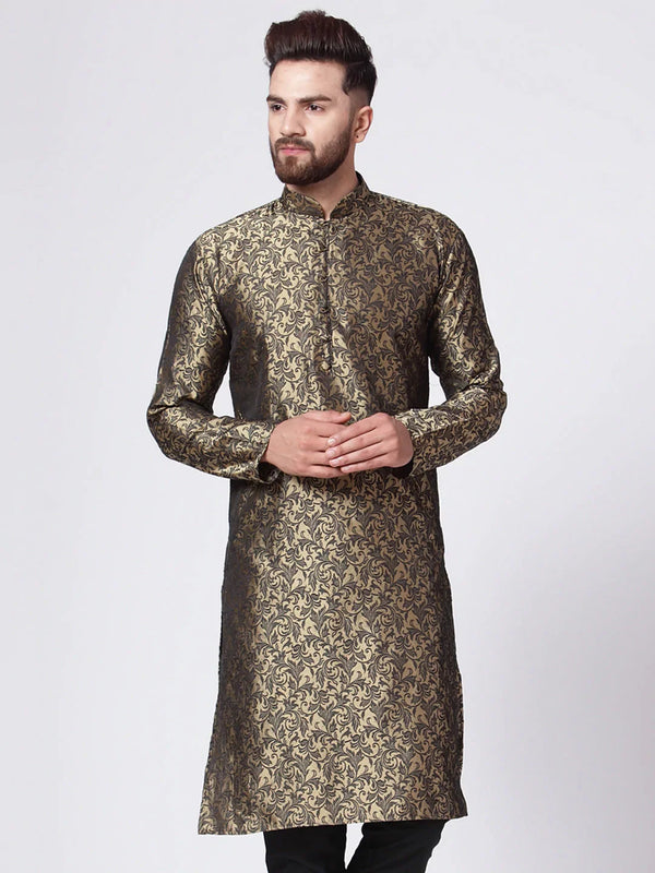 Jompers Men's Golden & Black Self Design Kurta Only - Distacart