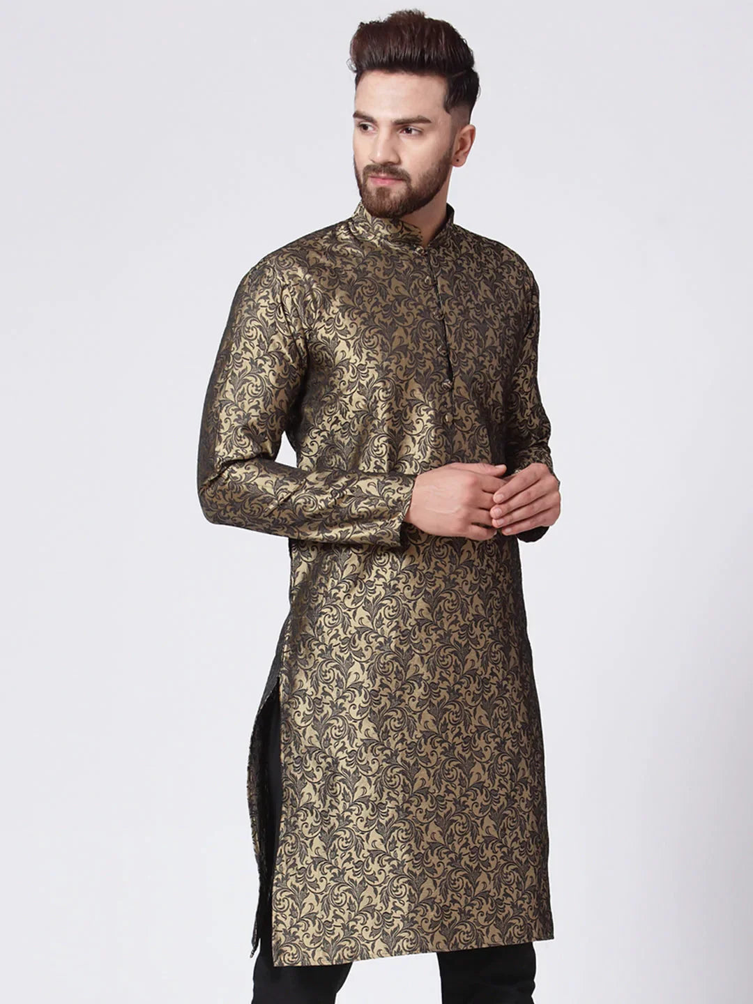 Jompers Men's Golden & Black Self Design Kurta Only - Distacart