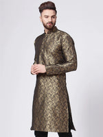 Thumbnail for Jompers Men's Golden & Black Self Design Kurta Only - Distacart