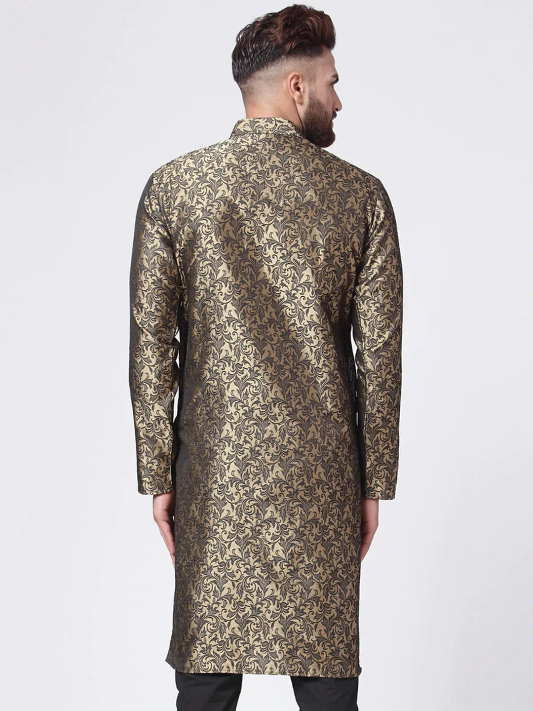 Jompers Men's Golden & Black Self Design Kurta Only - Distacart