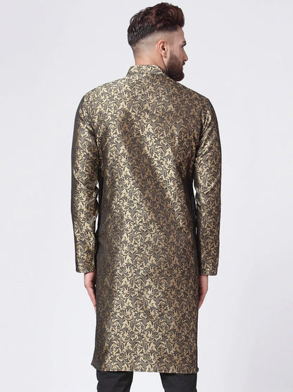 Jompers Men's Golden & Black Self Design Kurta Only - Distacart