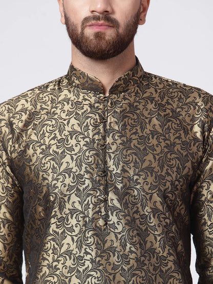 Jompers Men's Golden & Black Self Design Kurta Only - Distacart