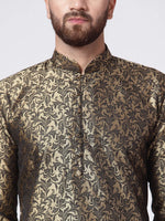 Thumbnail for Jompers Men's Golden & Black Self Design Kurta Only - Distacart