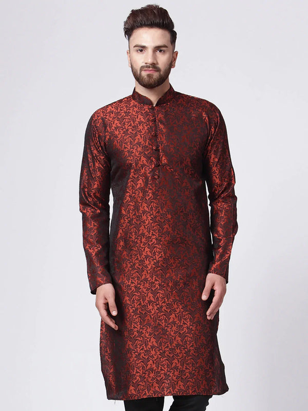 Jompers Men's Maroon & Black Self Design Kurta Only - Distacart