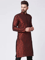 Thumbnail for Jompers Men's Maroon & Black Self Design Kurta Only - Distacart