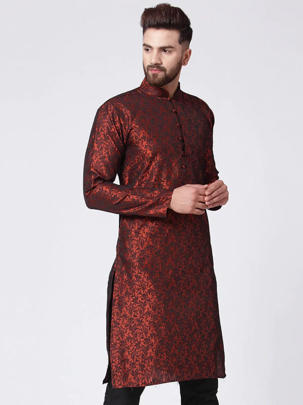 Jompers Men's Maroon & Black Self Design Kurta Only - Distacart