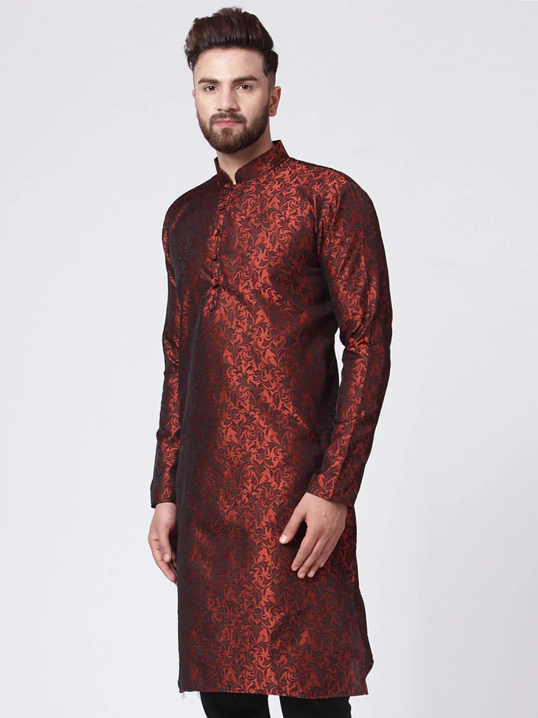 Jompers Men's Maroon & Black Self Design Kurta Only - Distacart