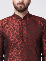 Thumbnail for Jompers Men's Maroon & Black Self Design Kurta Only - Distacart