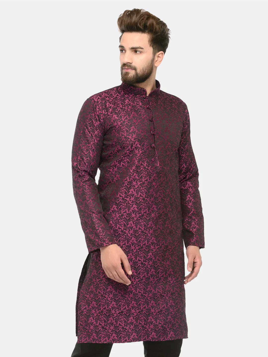 Jompers Men's Purple & Black Self Design Kurta Only - Distacart