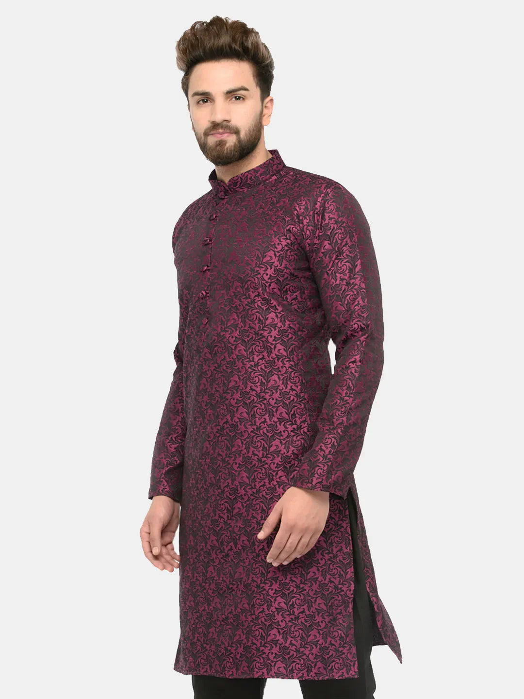 Jompers Men's Purple & Black Self Design Kurta Only - Distacart