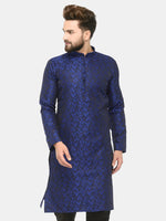 Thumbnail for Jompers Men's Royal Blue & Black Self Design Kurta Only - Distacart