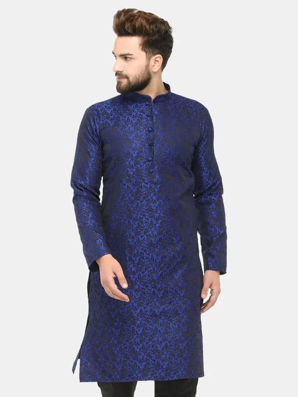 Jompers Men's Royal Blue & Black Self Design Kurta Only - Distacart