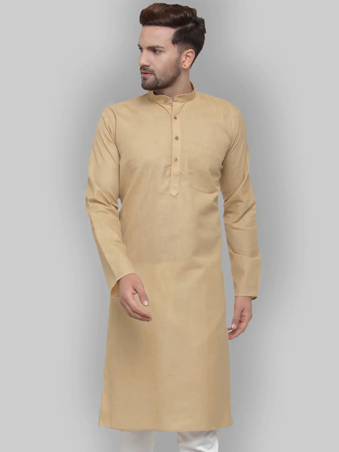 Jompers Men's Beige & White Solid Kurta Only - Distacart