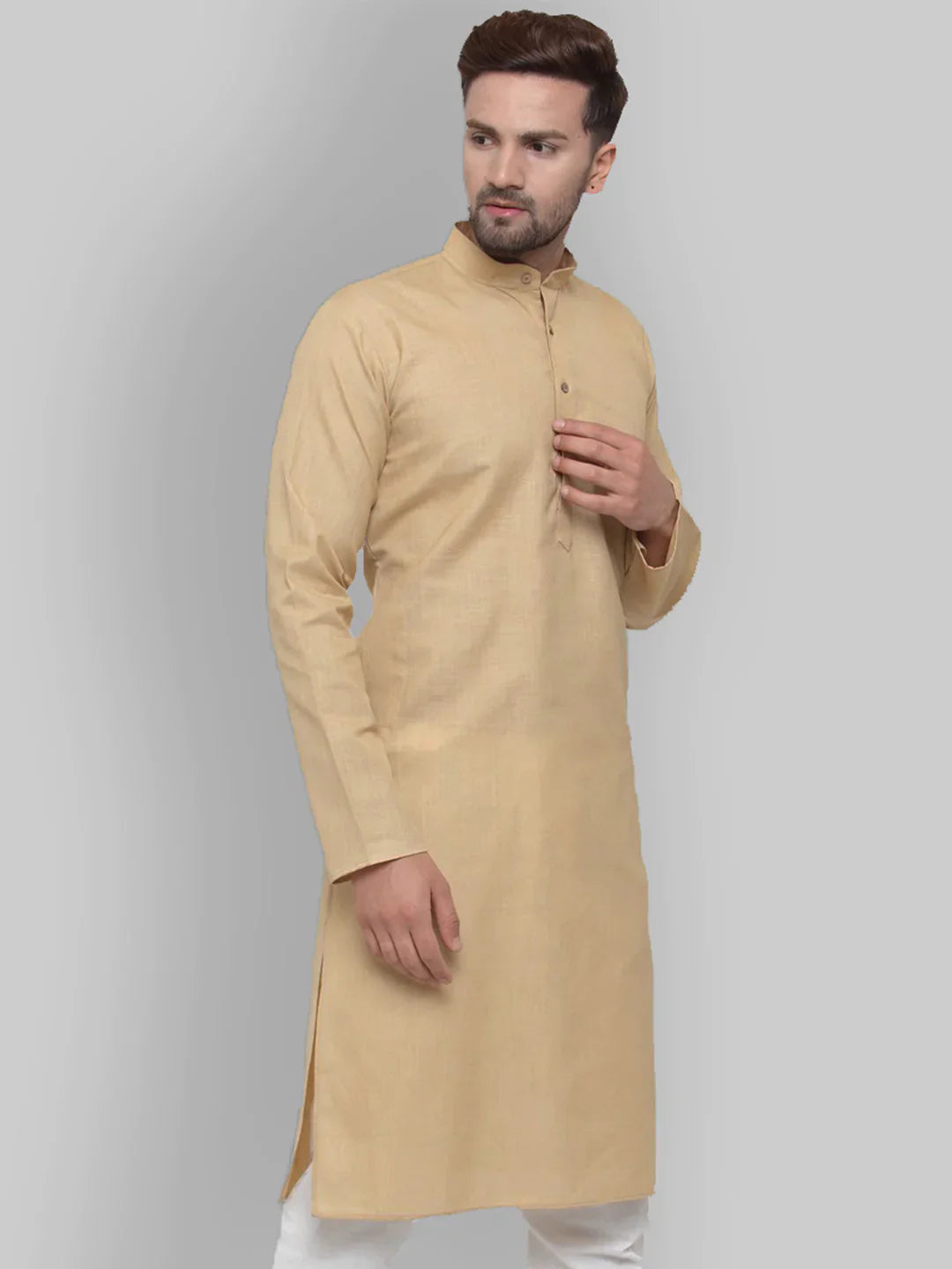 Jompers Men's Beige & White Solid Kurta Only - Distacart