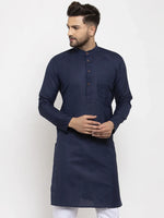 Thumbnail for Jompers Men's Navy Blue & White Solid Kurta Only - Distacart