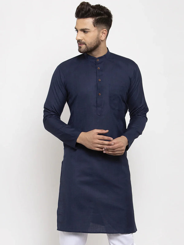 Jompers Men's Navy Blue & White Solid Kurta Only - Distacart