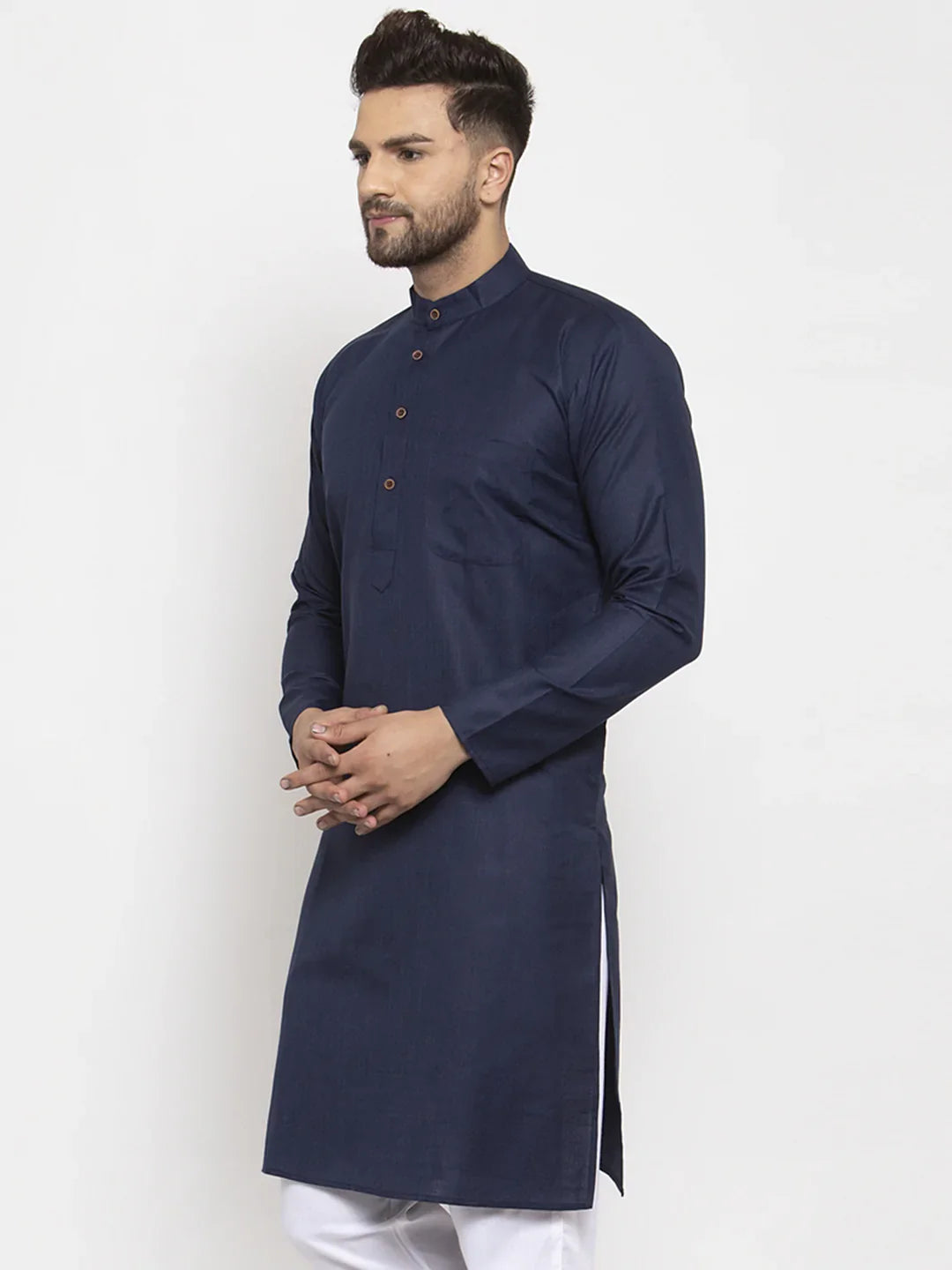 Jompers Men's Navy Blue & White Solid Kurta Only - Distacart
