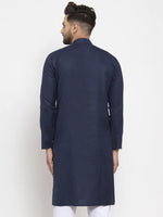 Thumbnail for Jompers Men's Navy Blue & White Solid Kurta Only - Distacart
