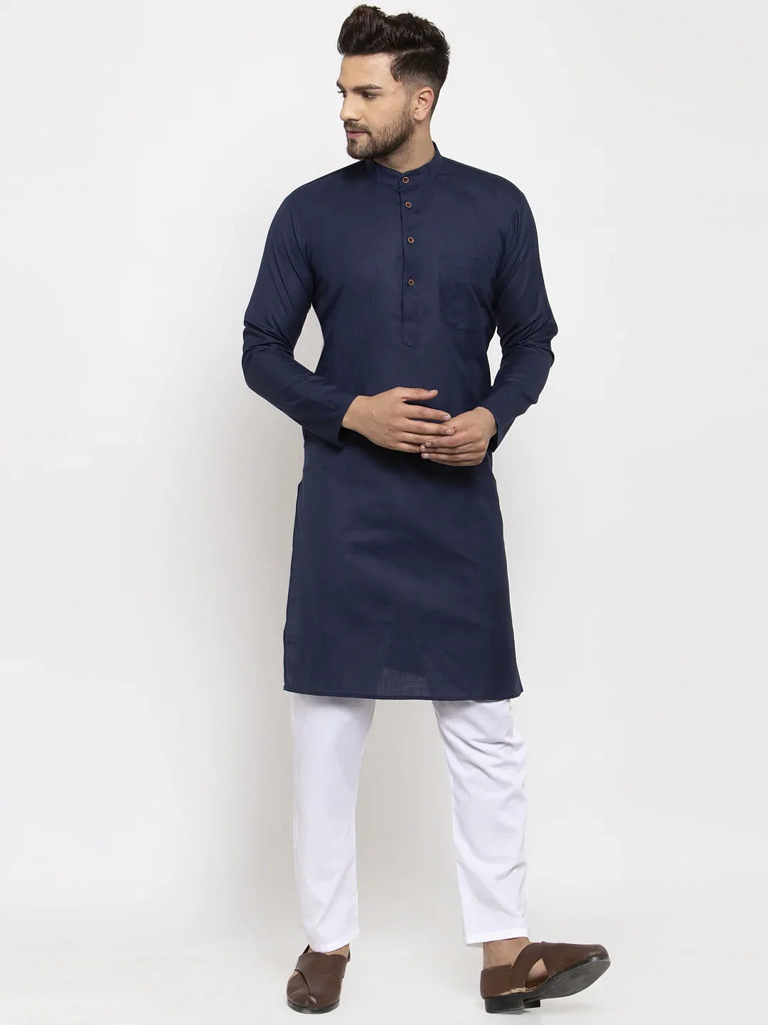 Jompers Men's Navy Blue & White Solid Kurta Only - Distacart