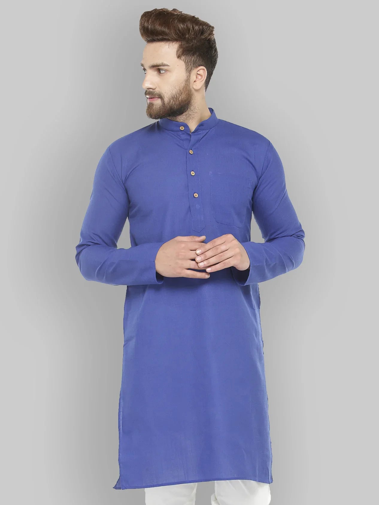Jompers Men's Royal Blue & White Solid Kurta Only - Distacart