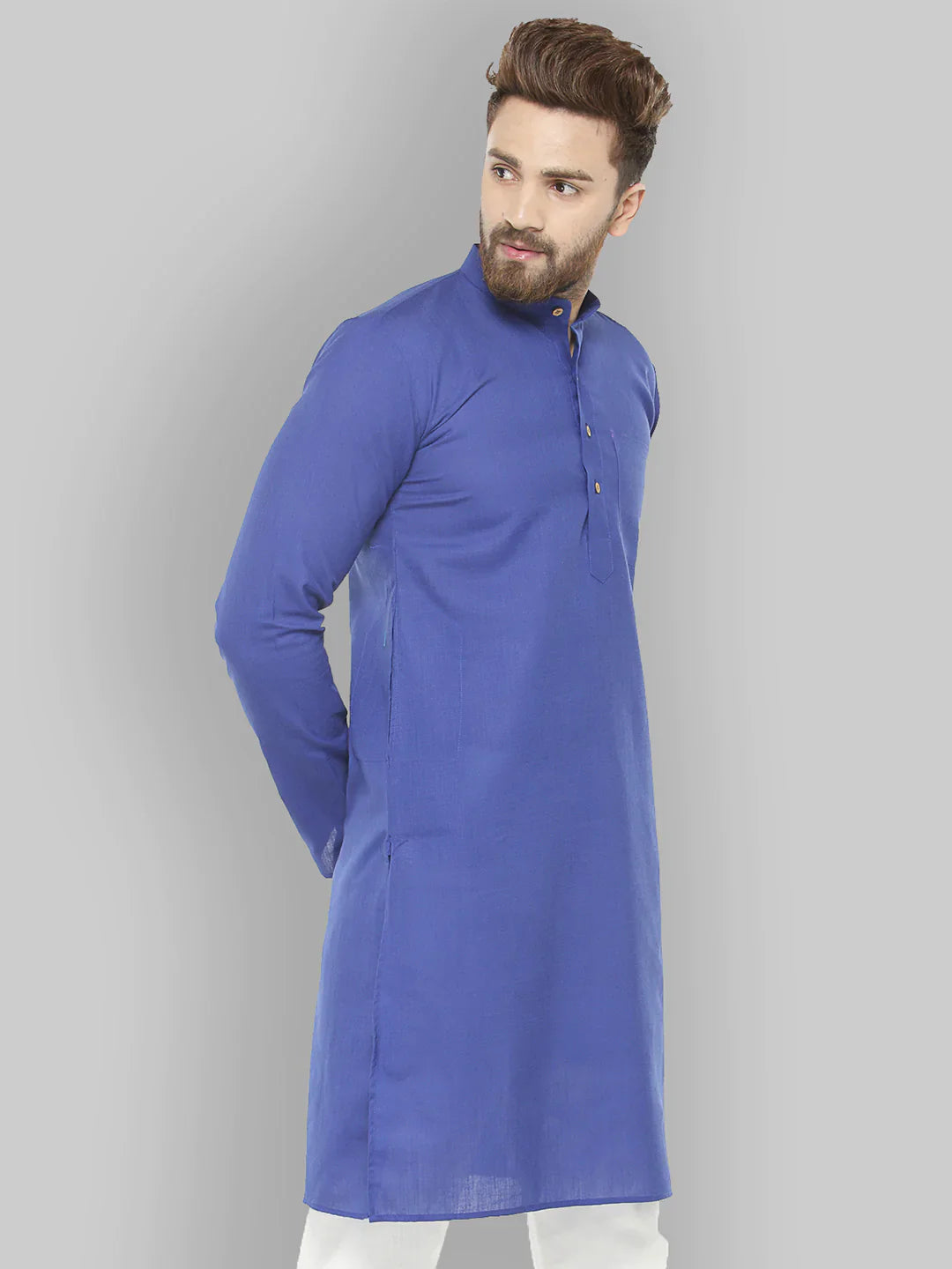 Jompers Men's Royal Blue & White Solid Kurta Only - Distacart