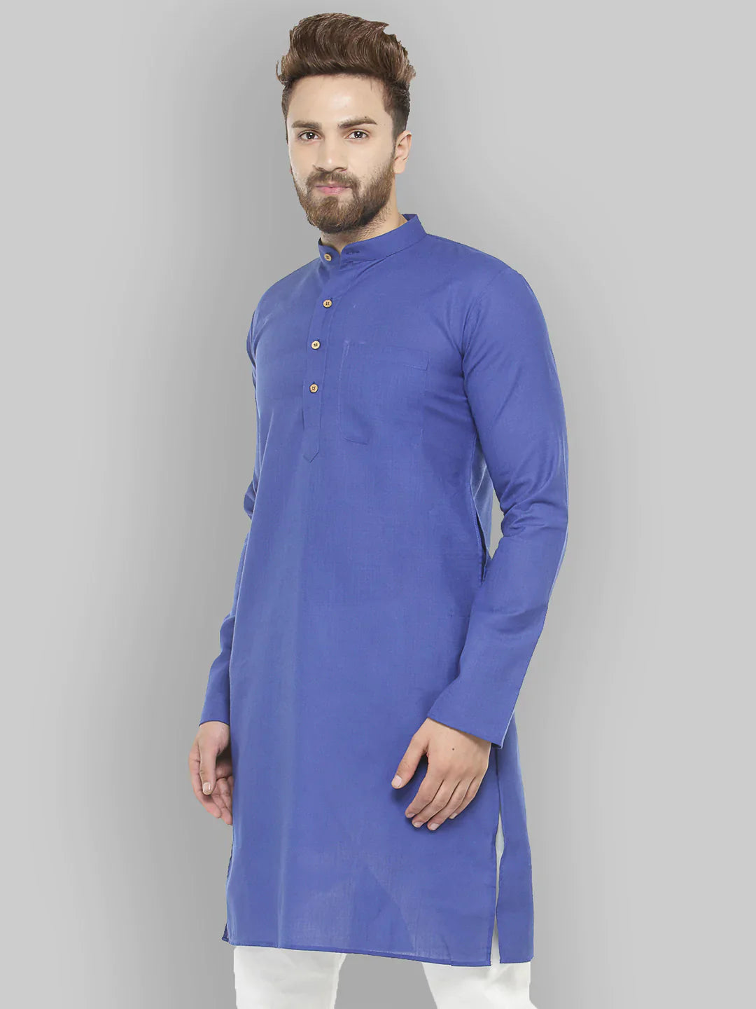 Jompers Men's Royal Blue & White Solid Kurta Only - Distacart