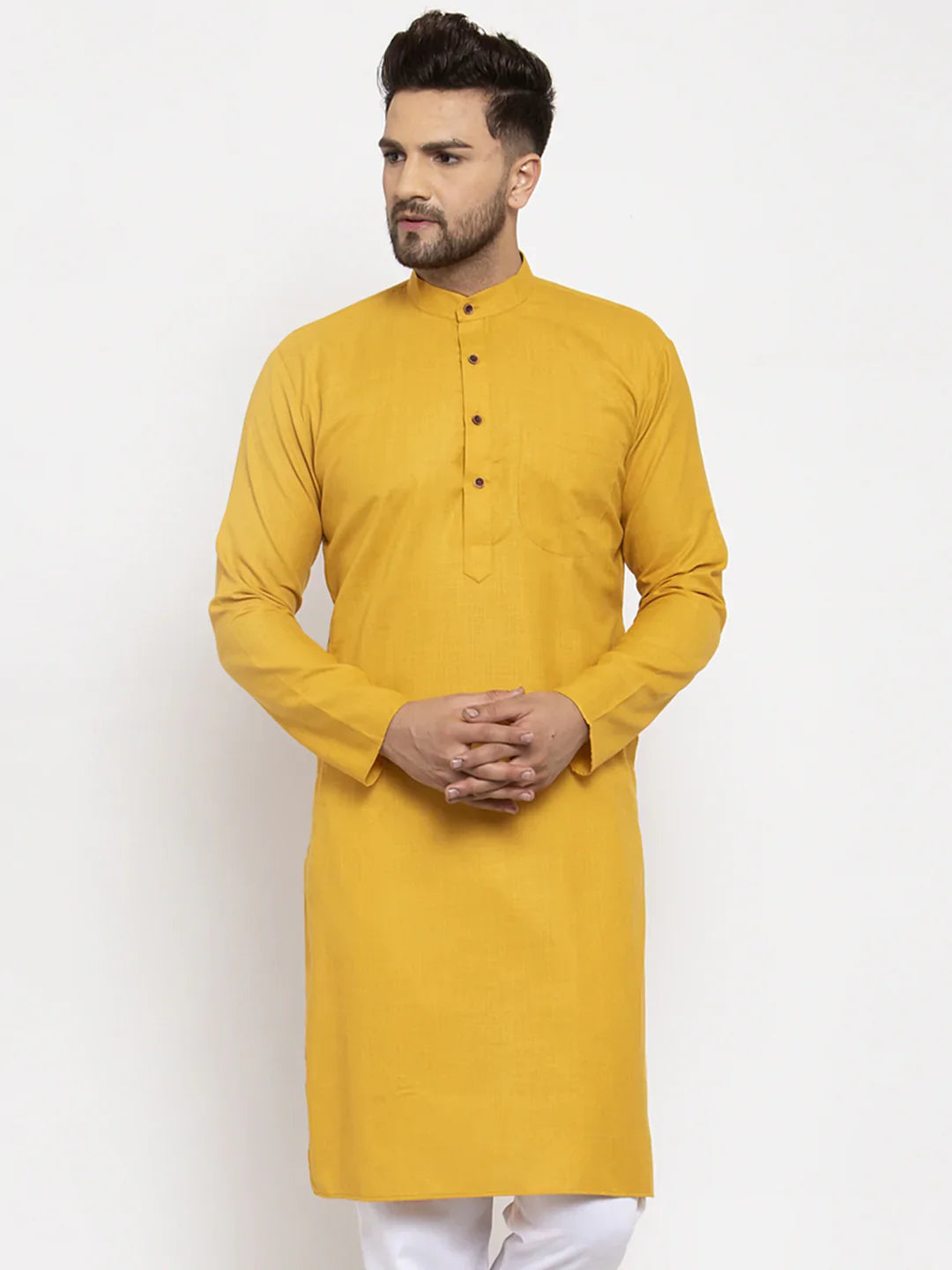 Jompers Men's Yellow & White Solid Kurta Only - Distacart