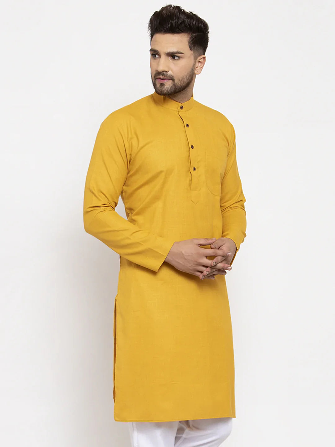 Jompers Men's Yellow & White Solid Kurta Only - Distacart