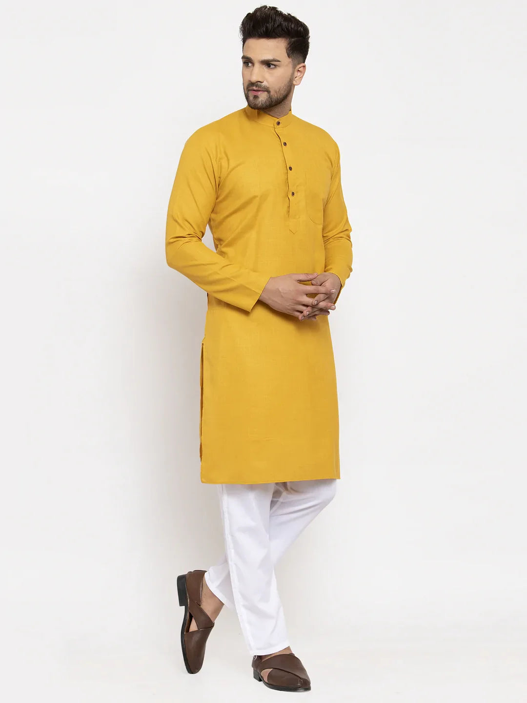 Jompers Men's Yellow & White Solid Kurta Only - Distacart